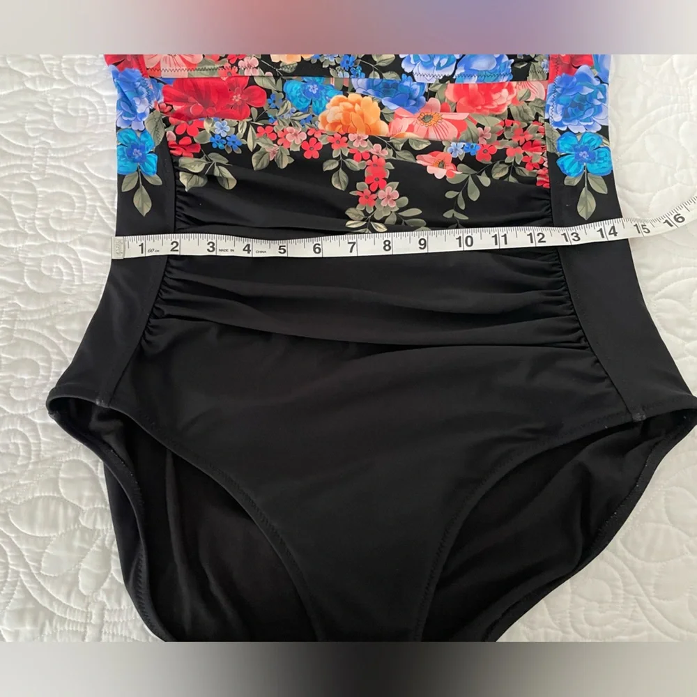 Johnny Was Black Royal Ruched One Piece Floral Swimsuit Sz 3X - Picture 12 of 14